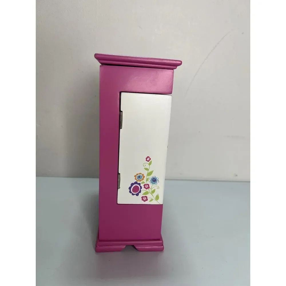 Claire’s Pink White Floral Jewelry Box Girls Cabinet Style Organizer w/ Doors